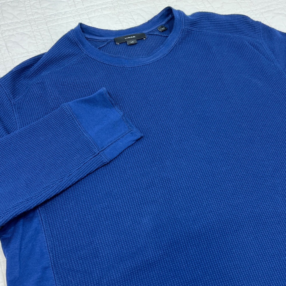 Vince Mens Blue Waffle Knit‎ Pima Cotton Thermal Long Sleeve Shirt Large L